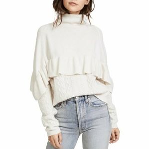 Project Naadam Ruffle Mock Neck Cable Knit Pullover Sweater